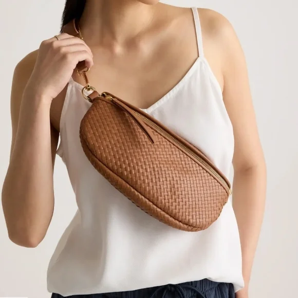 Quince Italian Leather Handwoven Sling Bag In Cognac - Picture 1 of 9